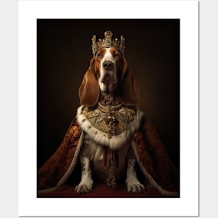 Noble Mahogany & White Basset Hound - Medieval King Posters and Art